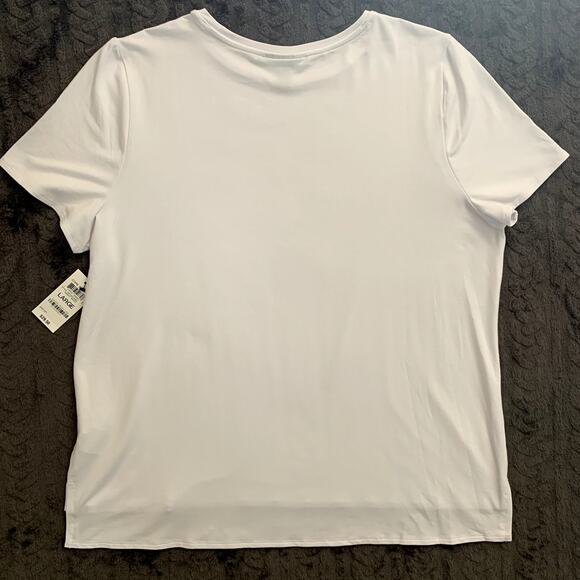 Alfani White Drop Hem Crew Neck Short Sleeve Stretchy T Shirt Women's Size L NWT - Picture 7 of 7